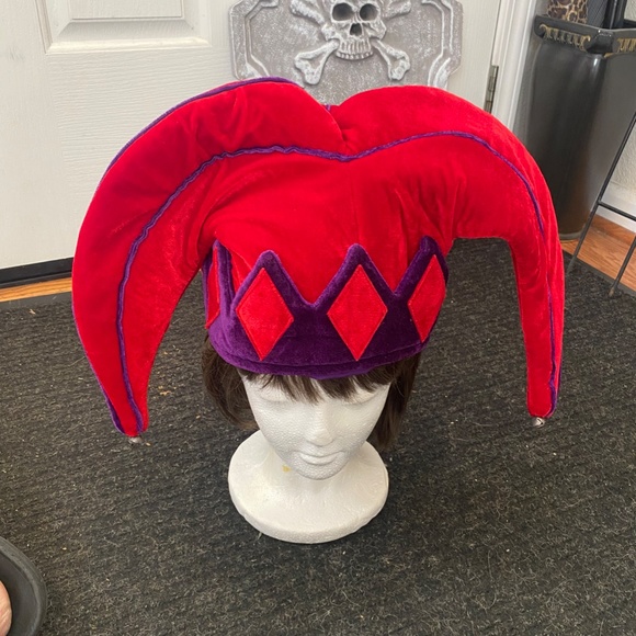 Three Pointed Plush Padded Jester Hat with Bells. - Picture 1 of 4